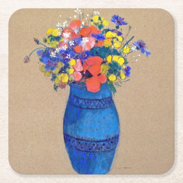 Vase of Flowers, Redon Square Paper Coaster (Front)