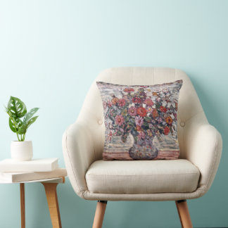 Vase of Flowers, Zinnias by Maurice Prendergast Cushion