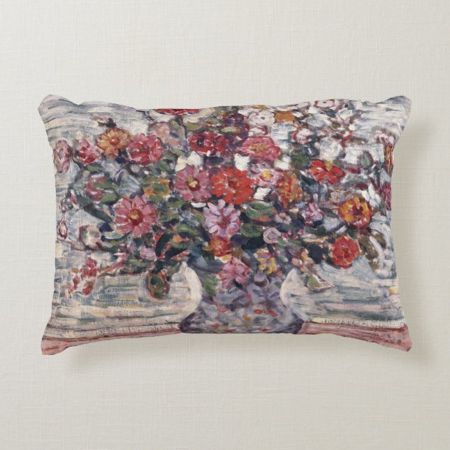 Vase of Flowers, Zinnias by Maurice Prendergast Decorative Cushion (Front)