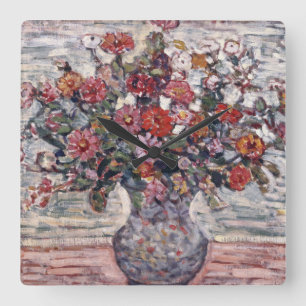 Vase of Flowers, Zinnias by Maurice Prendergast Square Wall Clock