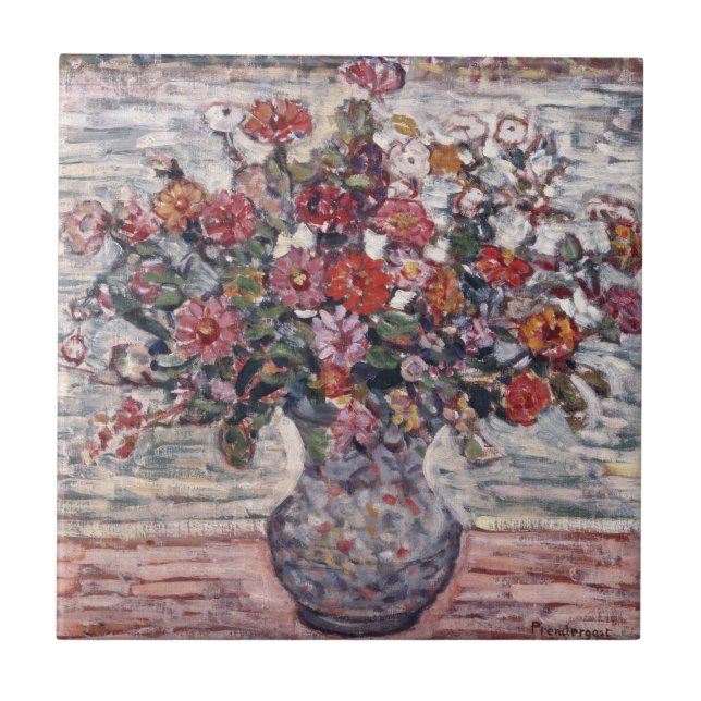 Vase of Flowers, Zinnias by Maurice Prendergast Tile (Front)