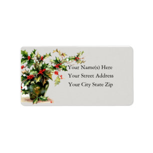 Vase of Holly Vintage Address Label