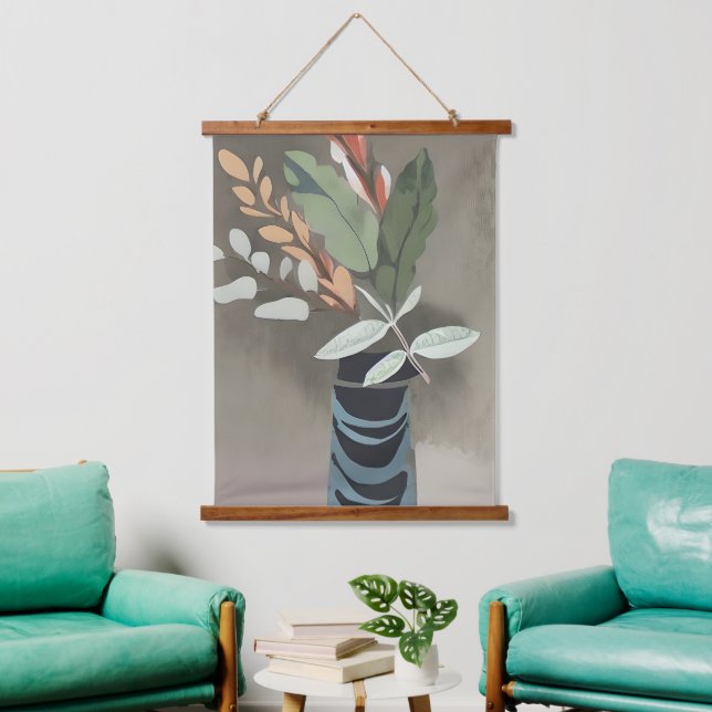Vase of leaves minimalist art  hanging tapestry (Living Room)