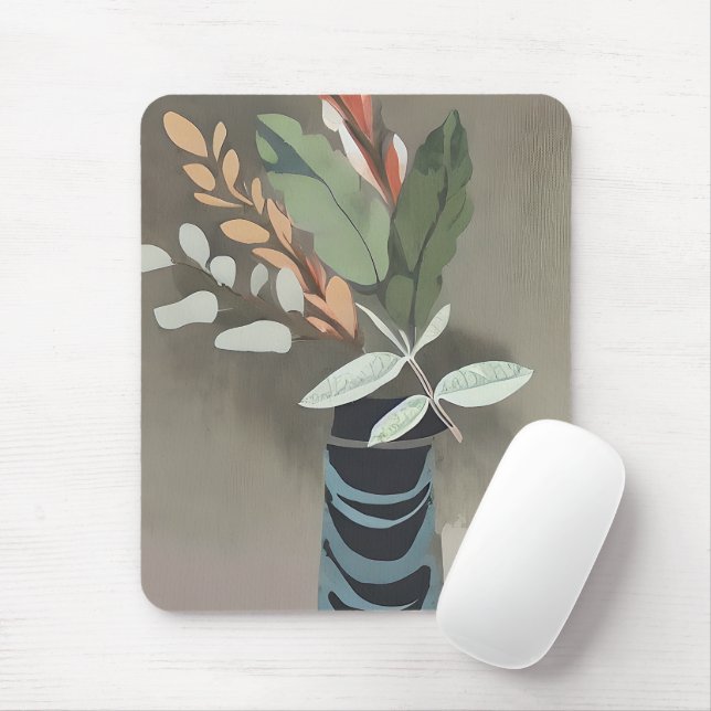 Vase of leaves minimalist art  mouse mat (With Mouse)