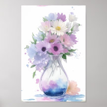 Vase of Pastel Flowers Watercolor Flower