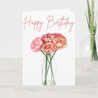 Vase of Peonies Birthday Card