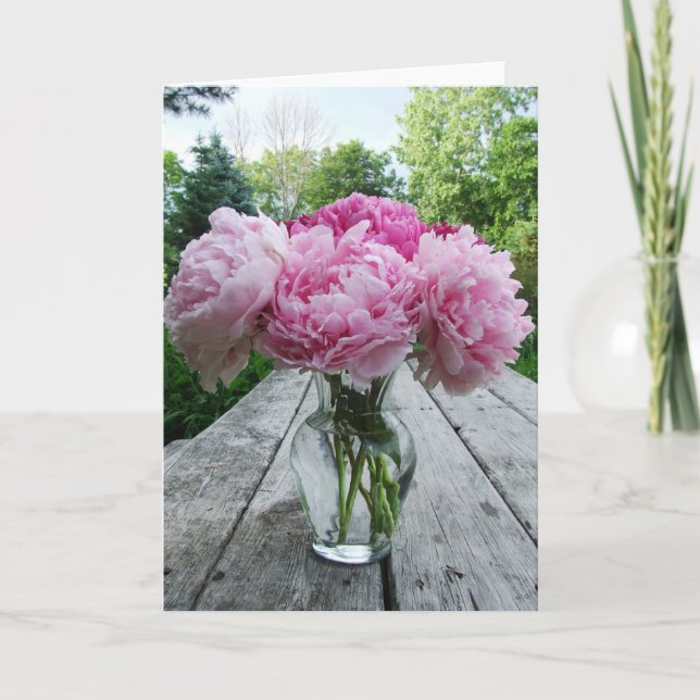 Vase of Pink Peonies Card (Front)