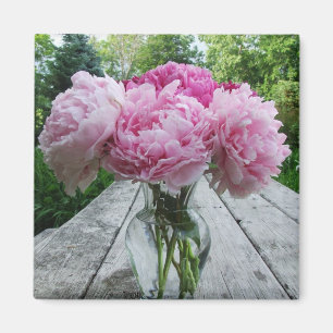 Vase of Pink Peonies Square Magnet