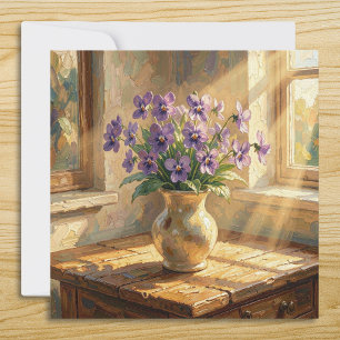 Vase of Purple Violets Impasto Card