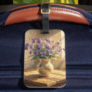 Vase of Purple Violets Impasto Luggage Tag