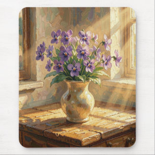 Vase of Purple Violets Impasto Mouse Mat