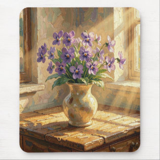 Vase of Purple Violets Impasto Mouse Mat
