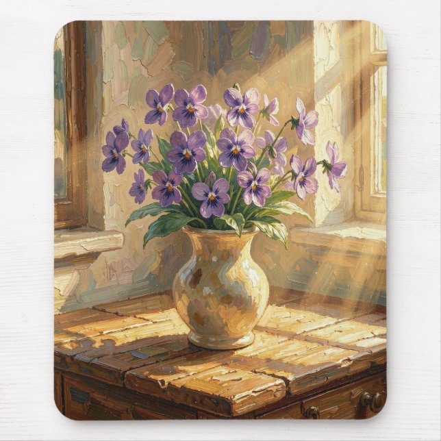 Vase of Purple Violets Impasto   Mouse Mat (Front)