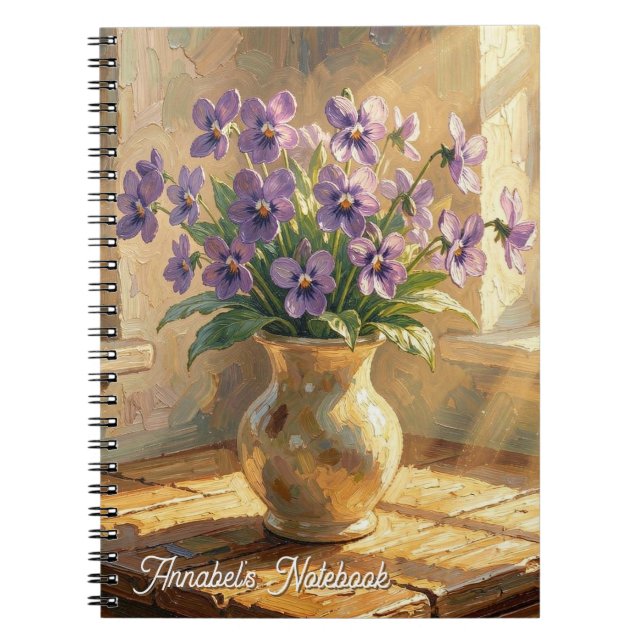Vase of Purple Violets Impasto Personalised Notebook (Front)