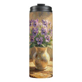Vase of Purple Violets Impasto Thermal Tumbler
