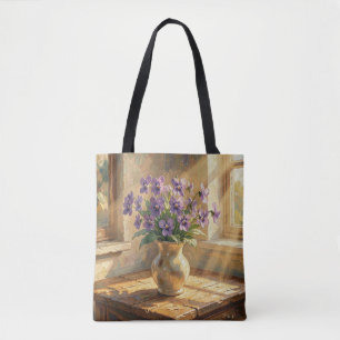 Vase of Purple Violets Impasto   Tote Bag