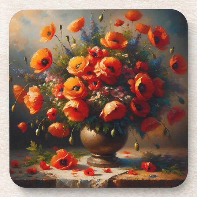 Vase of Red Poppies Coaster (Front)