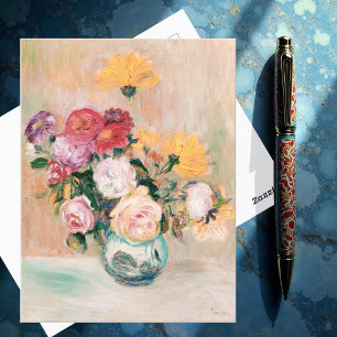 Vase Of Roses And Dahlias, Renoir  Postcard