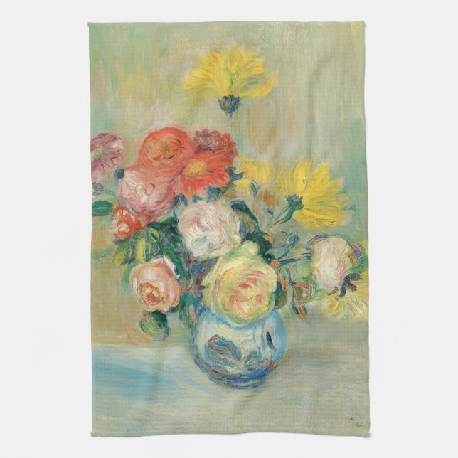 Vase of Roses and Dahlias | Renoir Tea Towel (Vertical)
