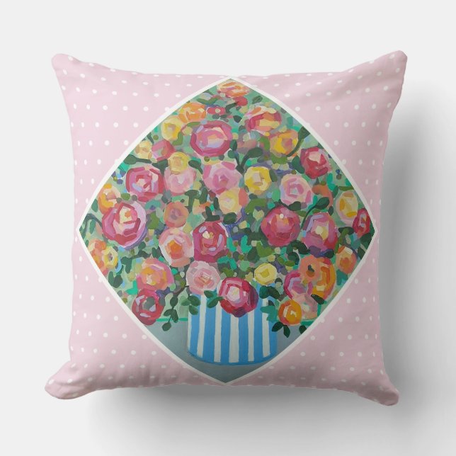 Vase of roses Throw Pillow (Front)