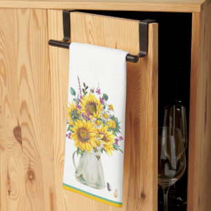 Vase of sunflowers tea towel