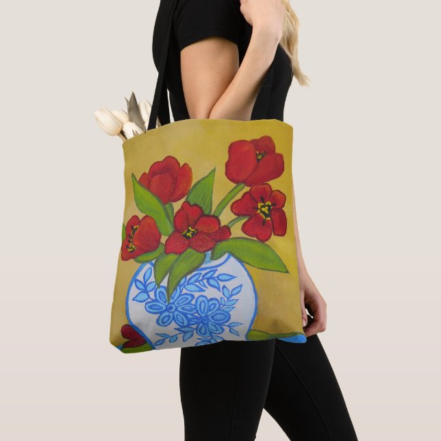 Vase of Tulips Tote Bag (Close Up)