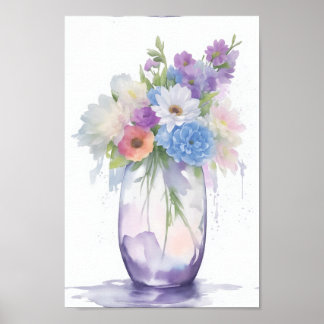 Vase of Watercolor Flowers Pastel Colour Poster