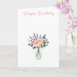 Vase of Wild Flowers & Peonies Birthday Card