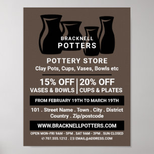 Vase Silhouettes, Pottery Store, Potters Advert Poster
