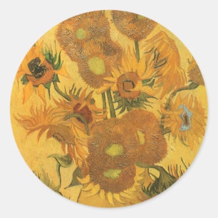 Vase with 15 Sunflowers by Vincent van Gogh Classic Round Sticker