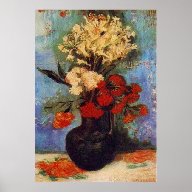vase with carnations and other flowers van Gogh Poster (Front)