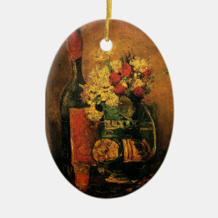 Vase with Carnations and Roses and a Bottle Ceramic Tree Decoration
