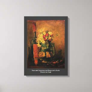Vase with Carnations and Roses and a Bottle Vincen Canvas Print