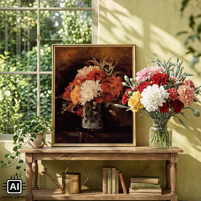 Vase with Carnations by Vincent van Gogh Poster (Vase with Carnations by Vincent van Gogh is a vintage post impressionism still life painting.)