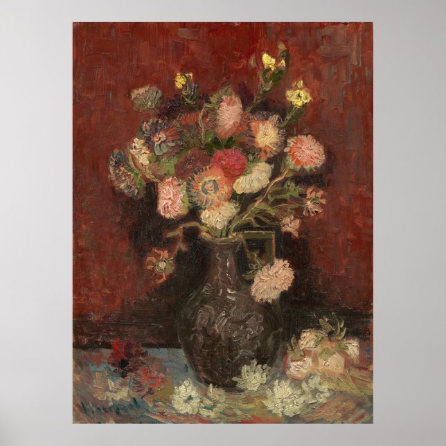 Vase with Chinese asters and gladioli van Gogh Poster (Front)