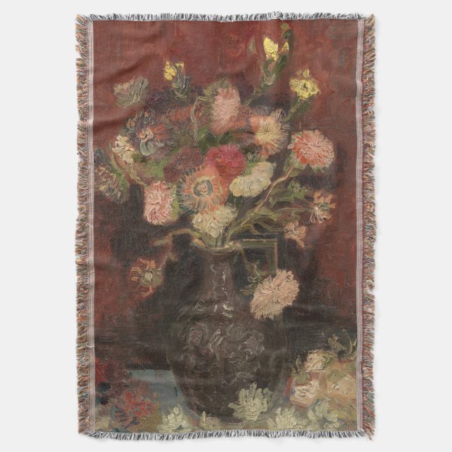 Vase with Chinese asters and gladioli van Gogh Throw Blanket (Front Vertical)