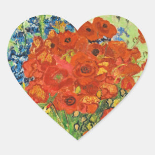 Vase with Cornflowers and Poppies, Van Gogh Heart Sticker