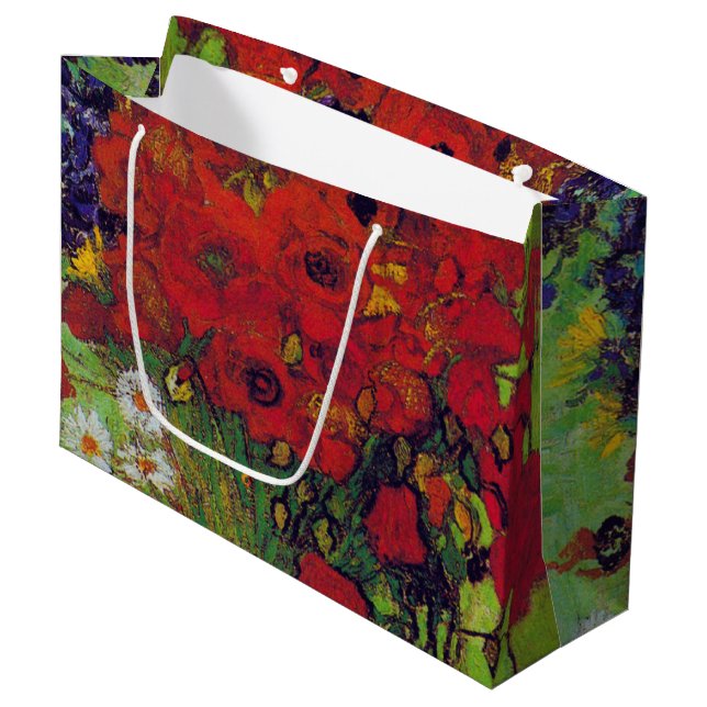 Vase with Cornflowers and Poppies, Van Gogh Large  Large Gift Bag (Front Angled)