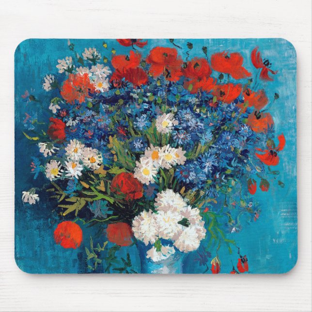 Vase with Cornflowers and Poppies, Van Gogh Mouse Mat (Front)