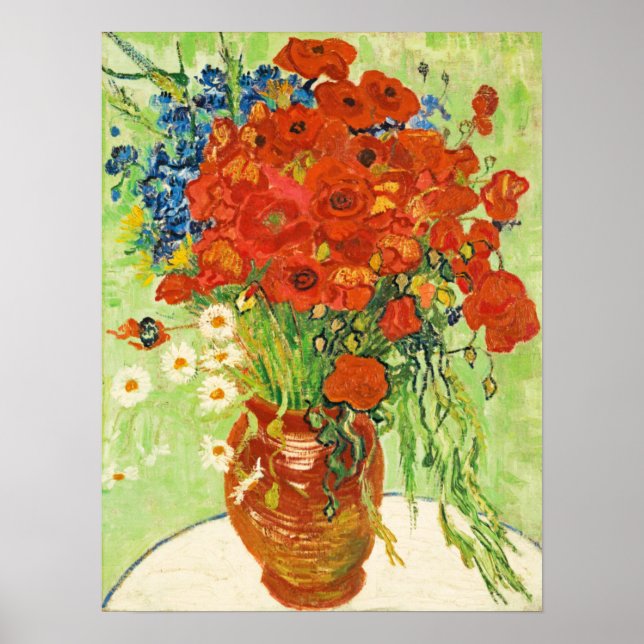 Vase with Cornflowers and Poppies, Van Gogh Poster (Front)