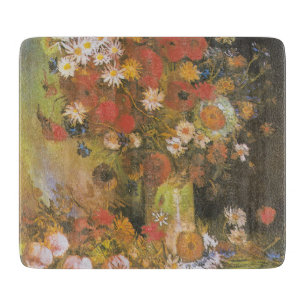Vase with cornflowers&poppies, peonies&chrysanthem cutting board