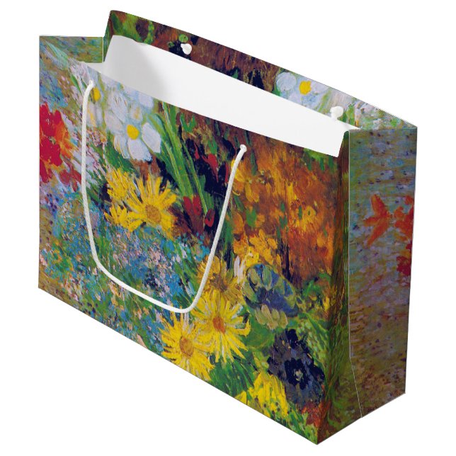 Vase with Daisies and Anemones, Van Gogh Large Gif Large Gift Bag (Front Angled)