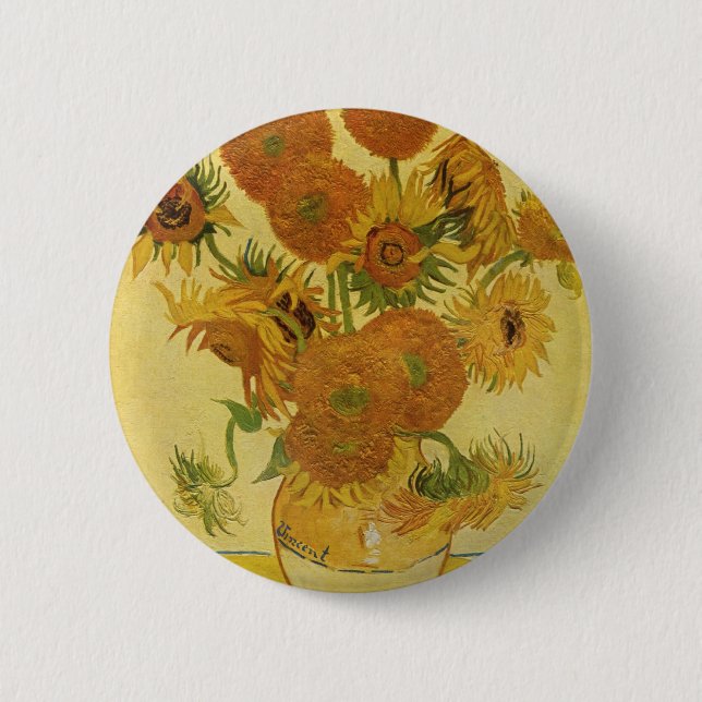 Vase with Fifteen Sunflowers by Van Gogh 6 Cm Round Badge (Front)