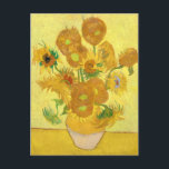Vase with fifteen sunflowers by Vincent Van Gogh Postcard<br><div class="desc">World famous vase with fifteen sunflowers by Dutch painter Vincent Van Gogh. Oil on canvas,  Arles (France) 1889.</div>