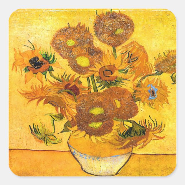 Vase with Fifteen Sunflowers by Vincent van Gogh Square Sticker (Front)