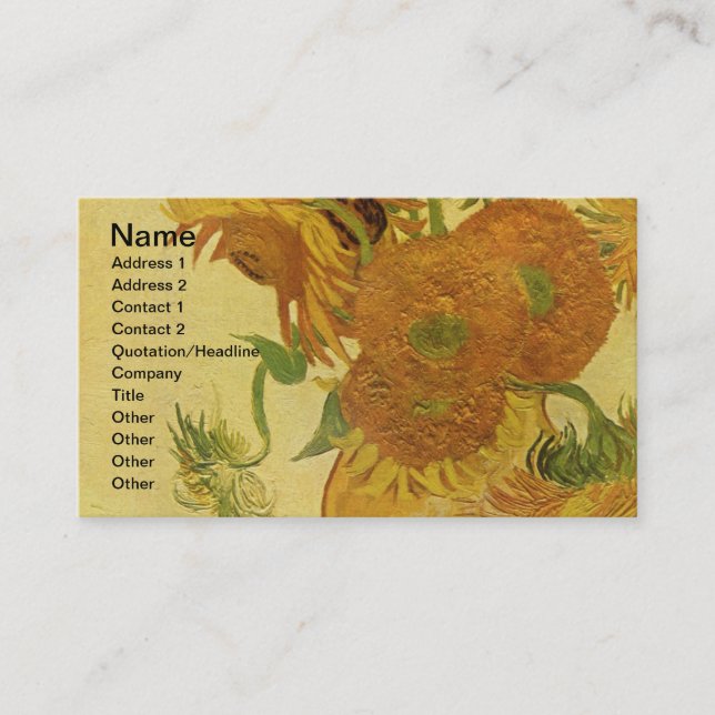 Vase with Fifteen Sunflowers, Van Gogh Fine Art Business Card (Front)