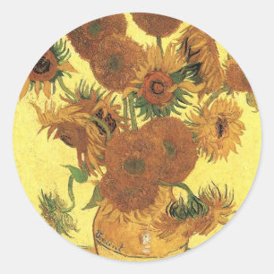 Vase with fifteen sunflowers,Vincent van Gogh Classic Round Sticker