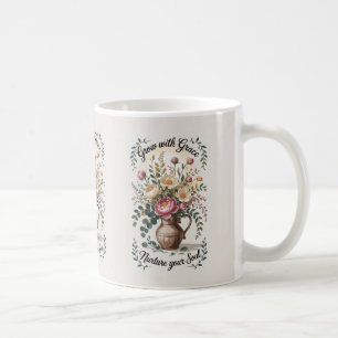 Vase With Florals Grow With Grace Quote Coffee Mug