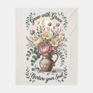 Vase with Florals Grow With Grace Quote Fleece Blanket