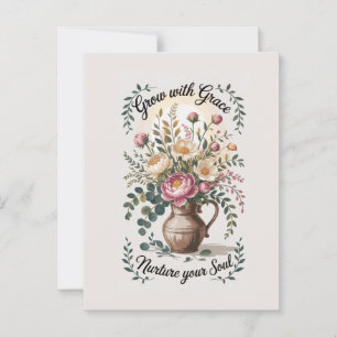 Vase With Florals Grow With Grace Quote Postcard